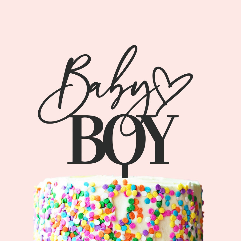 Etched Cake Topper - Baby Boy (With Heart)