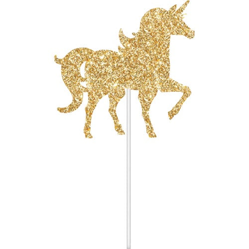 Cake Topper Glitter Gold Unicorn 1pk