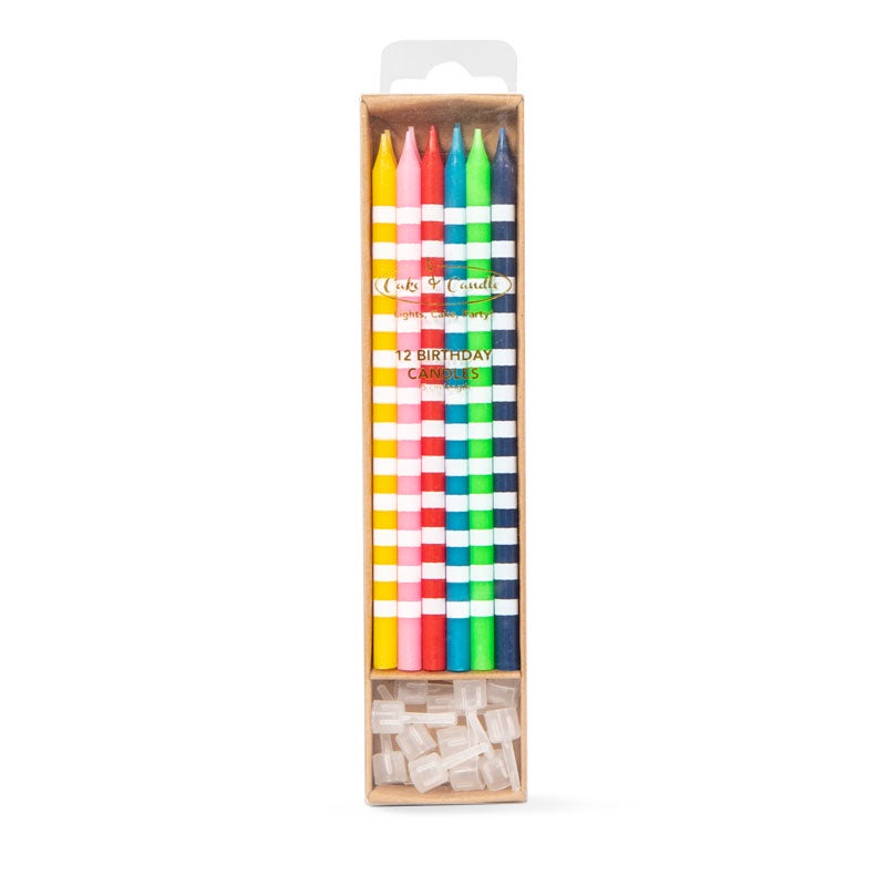 Bright Striped Cake Candles -12pk