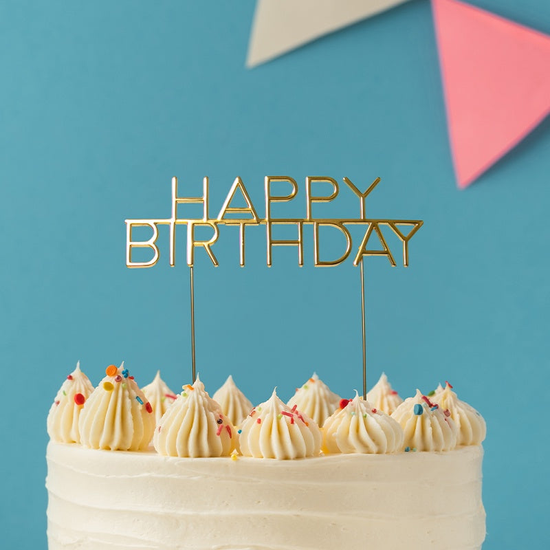 Caps Happy Birthday Cake Topper - Gold Metal