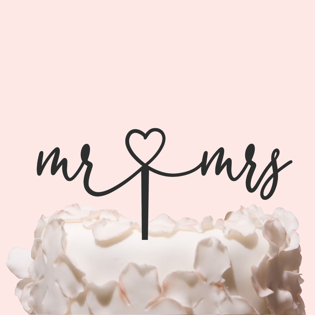 Etched Cake Topper - mr & mrs (With Heart)