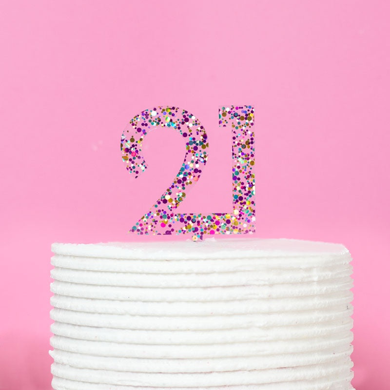 21 Cake Topper - Rainbow Glitter