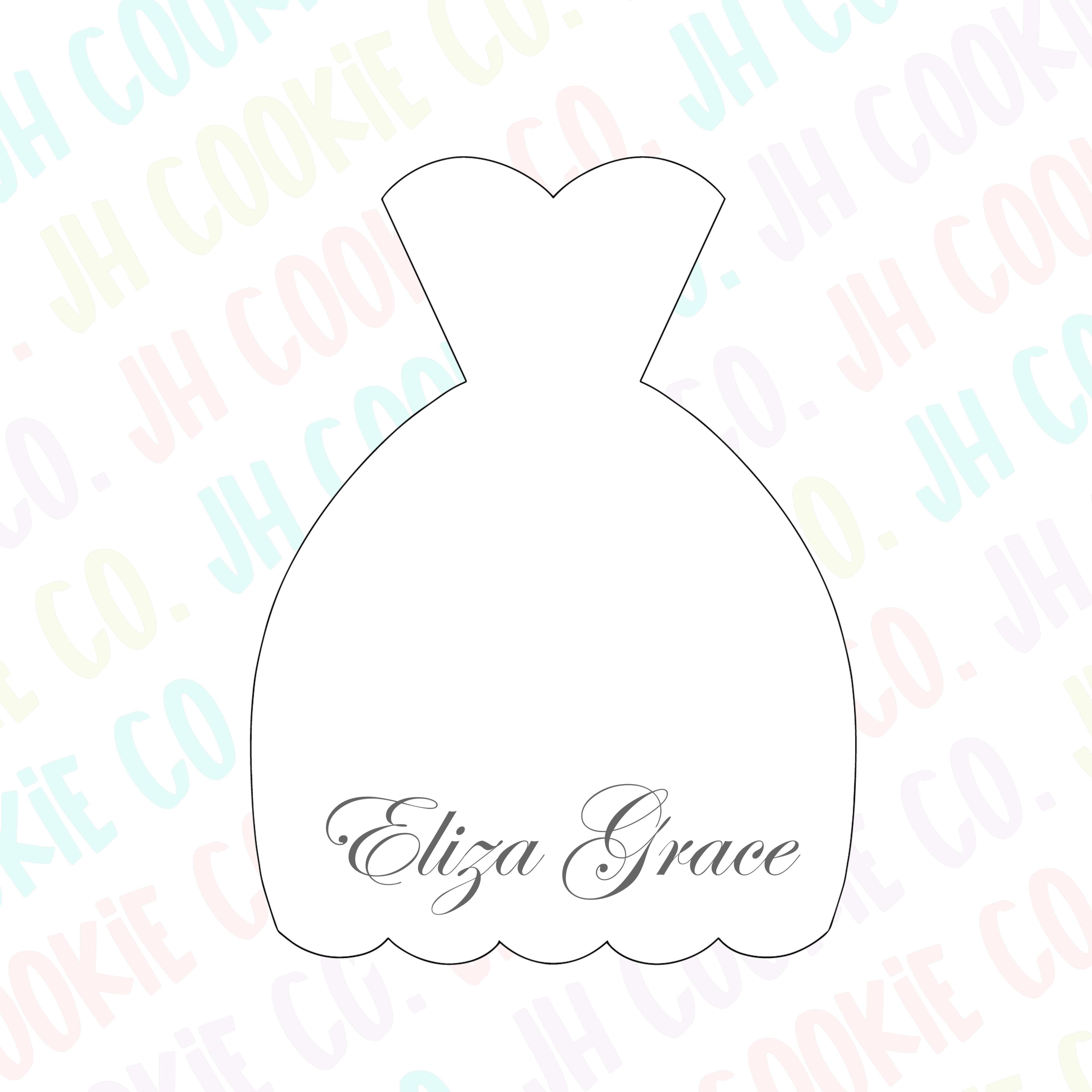 Custom Cookie Cutters Eliza Grace Wedding Dress JH Cookie Co