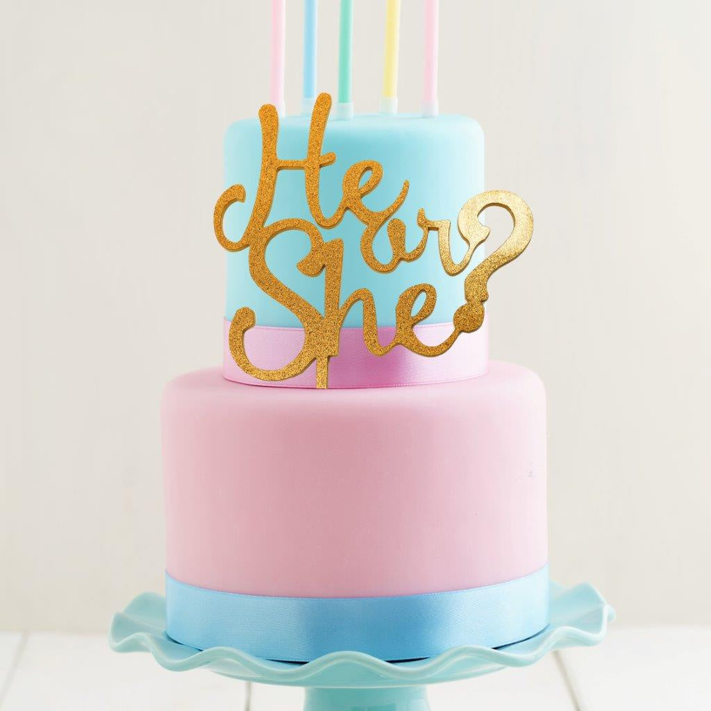 He or She Cake Topper - Gold