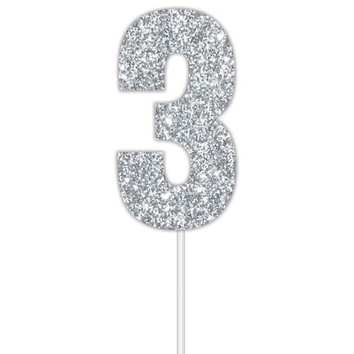 Glitter Silver - #3 Cake Topper