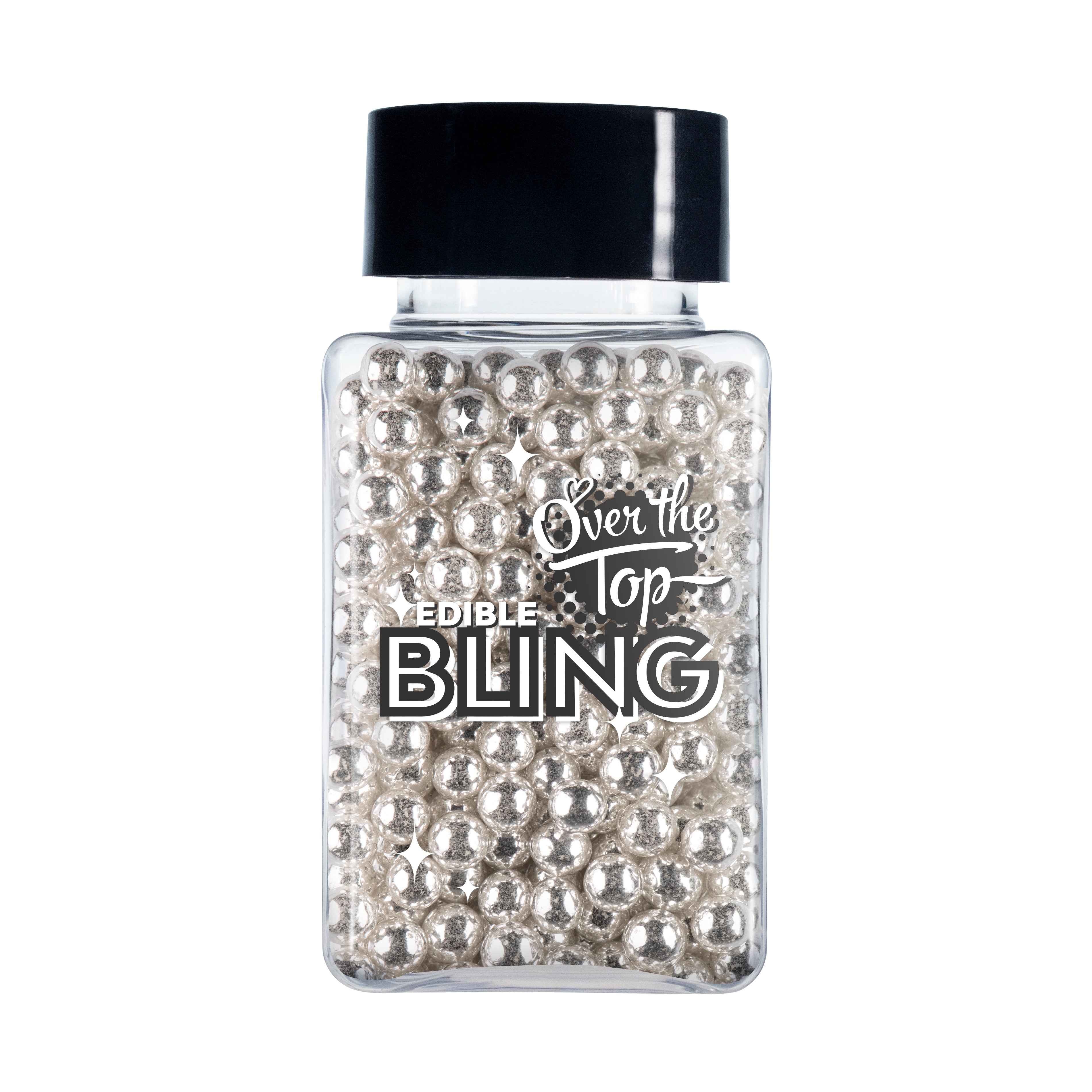 Over The Top Edible Bling Sprinkles - Silver Pearls (4mm) 70g