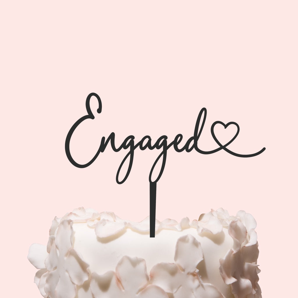 Etched Cake Topper - Engaged (With Heart)