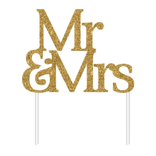 Mr & Mrs - Cake Topper Gold Glitter