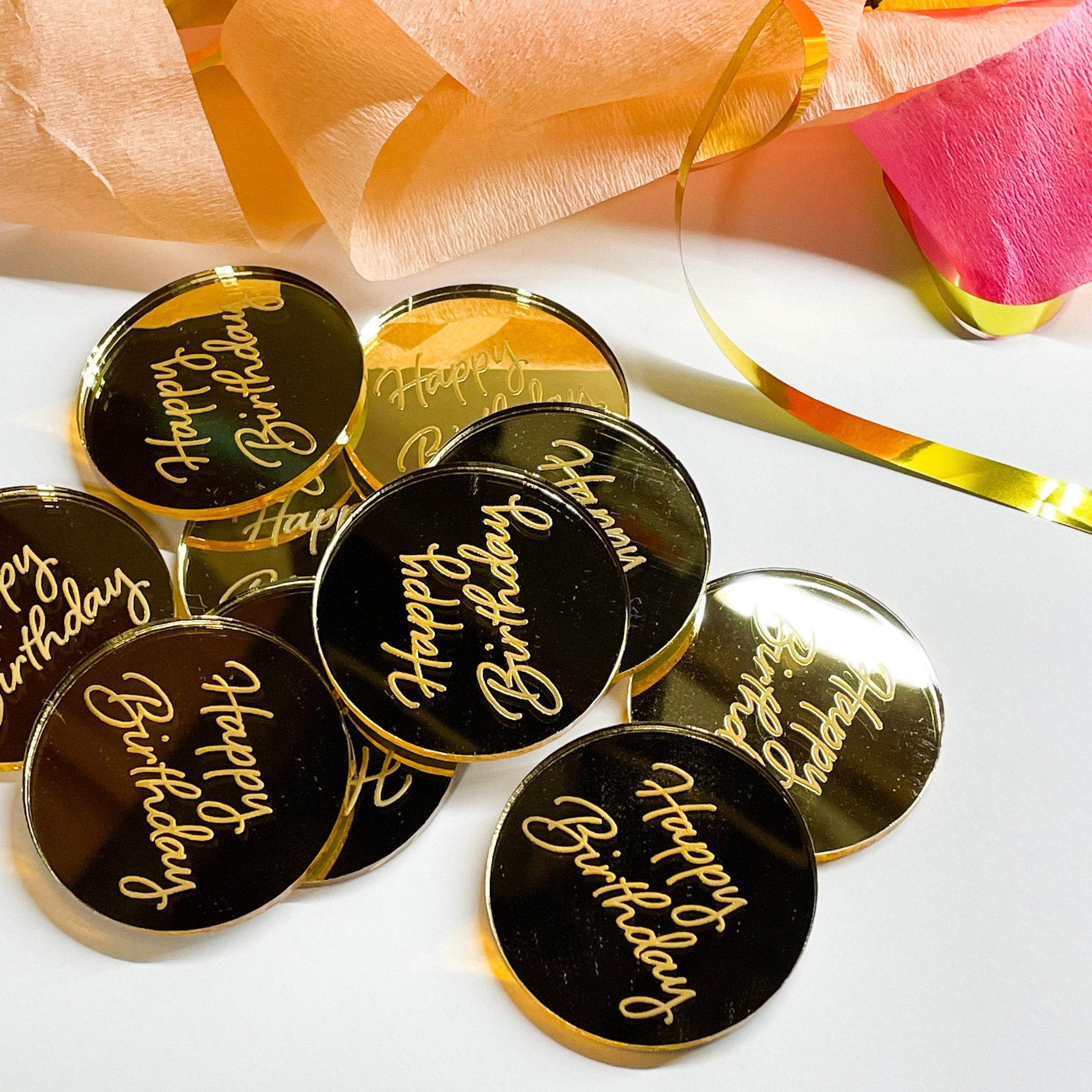 Happy Birthday Cupcake Plaques - Pack of 5 - Gold Mirror