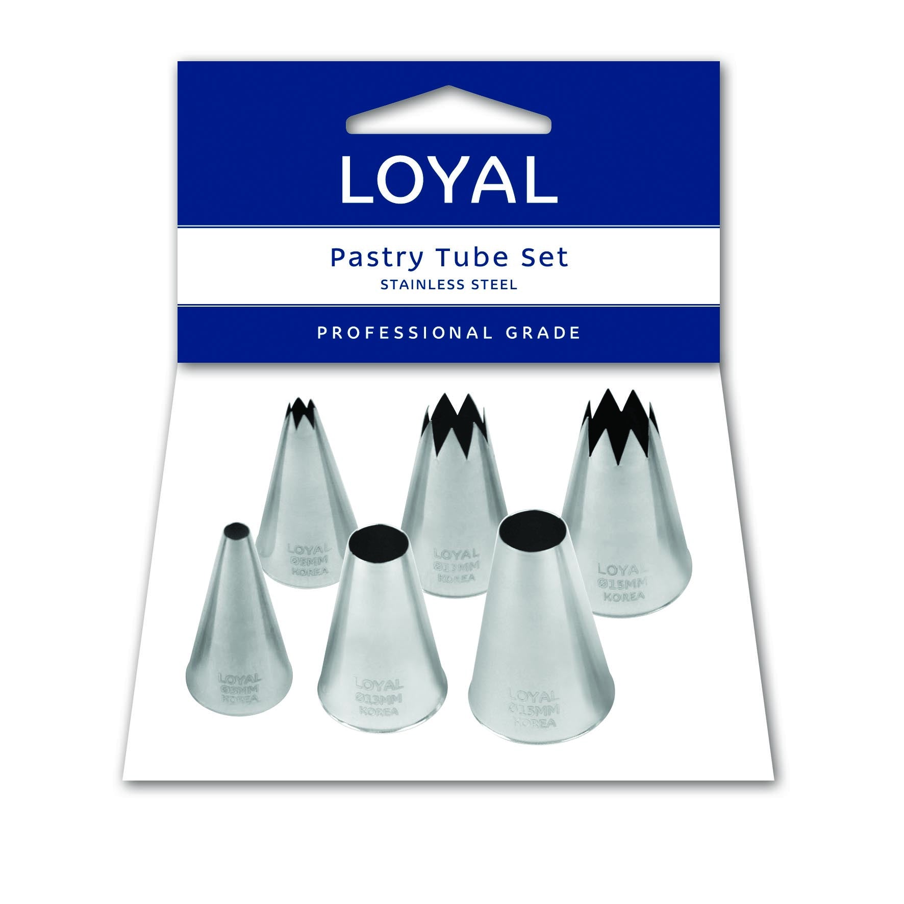 Loyal Set 6 Assorted Open Star+Round Pastry Tube S/S