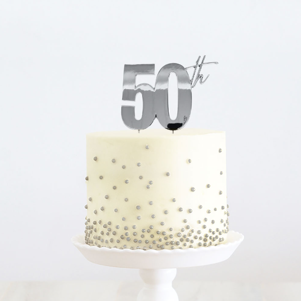 Silver Metal Cake Topper - 50th