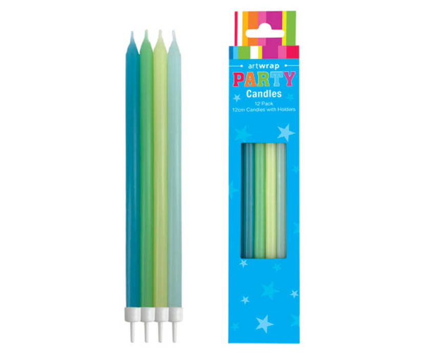 Candle 12pk 12cm Pastel Blue Green Yellow