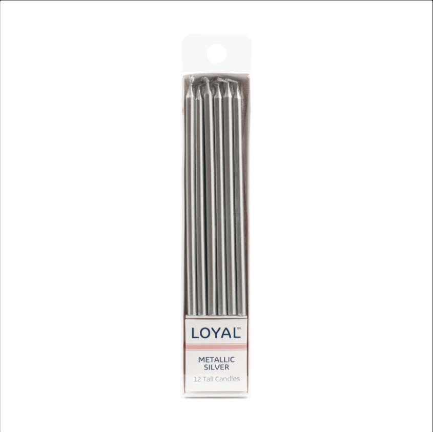 Loyal Tall Candles - Metallic Silver 12pk