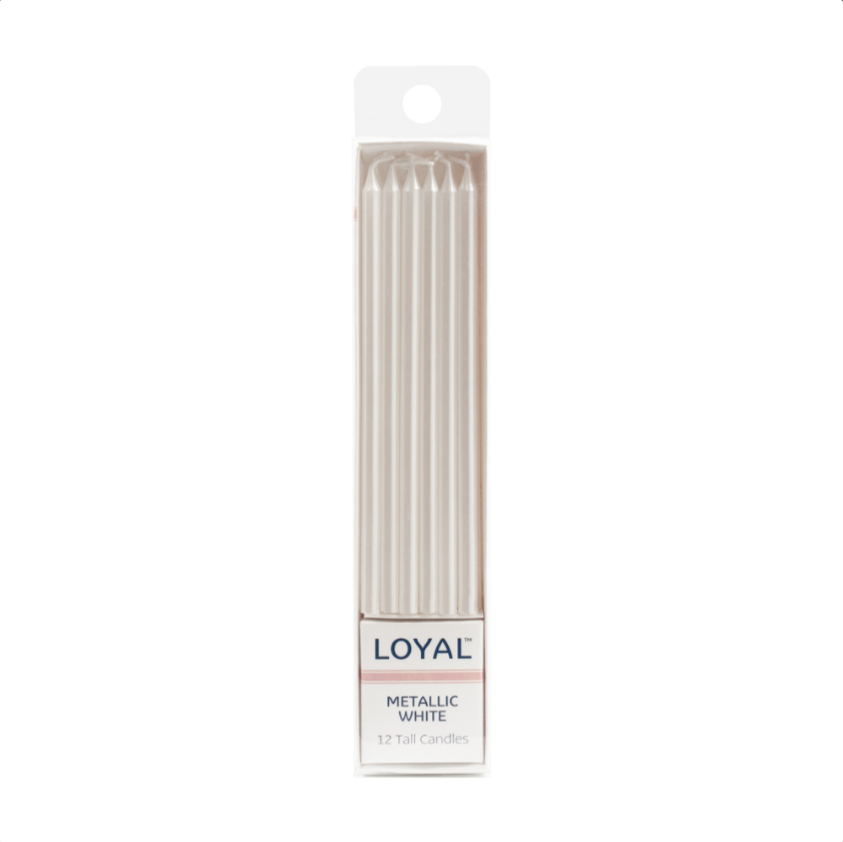 Loyal Tall Candles - Metallic White 12pk