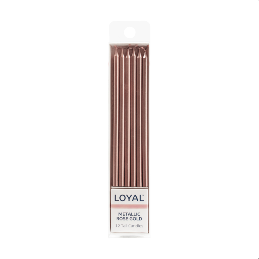 Loyal Tall Candles - Metallic Rose Gold 12pk