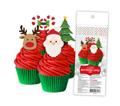 Christmas Edible Wafer Cupcake Toppers 16 Piece Pack