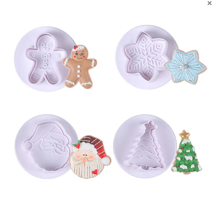 Christmas White Plunger Cutter Set 4pc