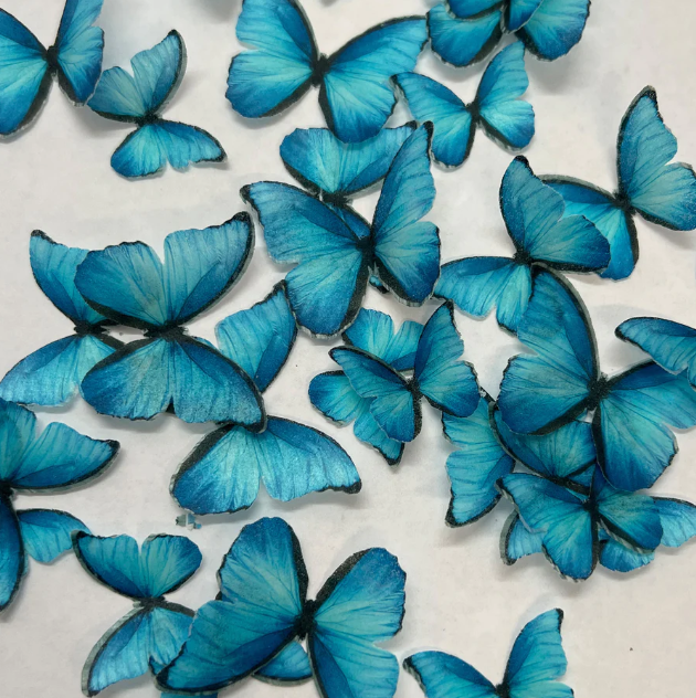 Bright Blue Pre-cut Edible Wafer Butterflies
