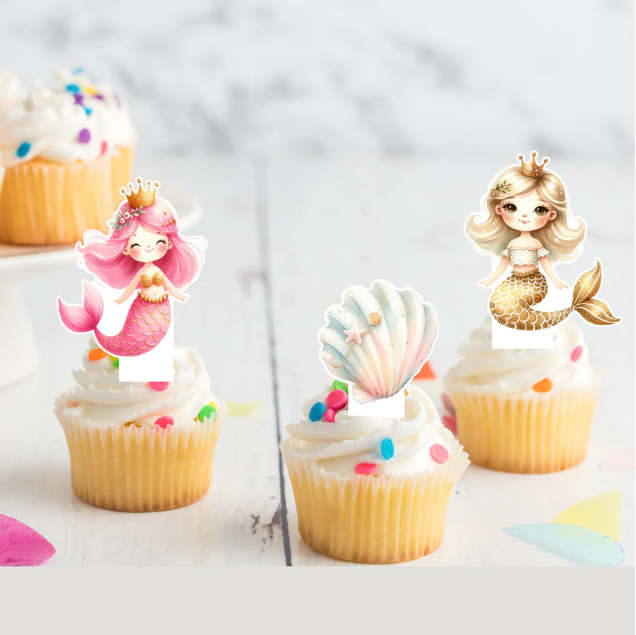 Mermaid Under The Sea Pre-cut Edible Stand-Up Wafer Card Toppers