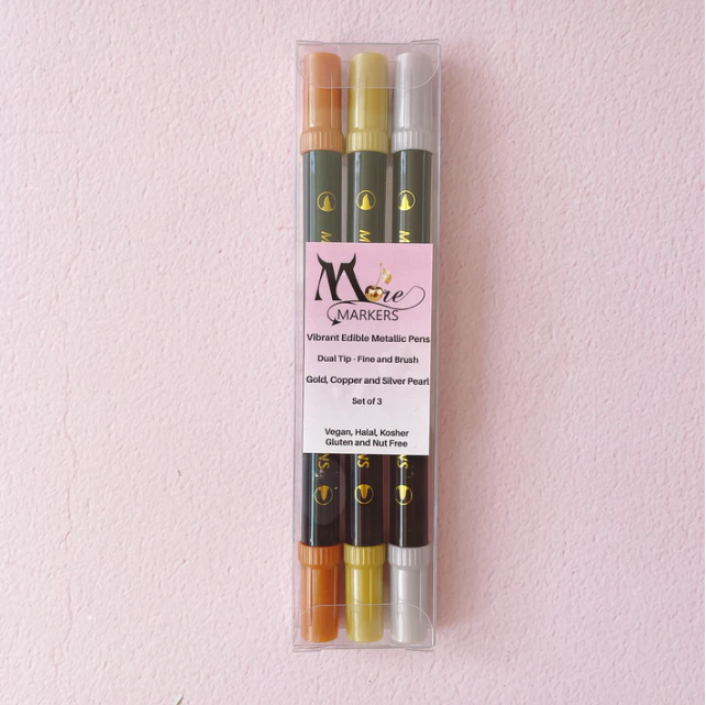 Moreish Cakes More Metallic Edible Markers Set of 3 - Gold, Copper & Silver Pearl