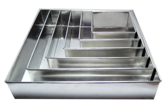 Square Cake Tin Hire from 4" up to 12"