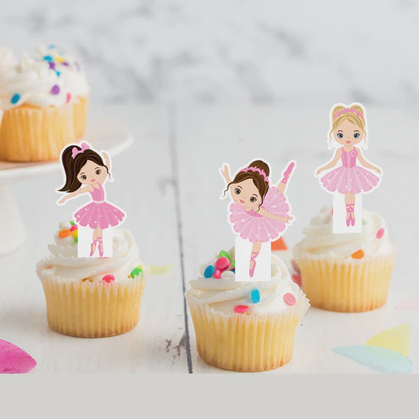 Ballerina Dance Pre-cut Edible Stand-Up Wafer Card Cupcake Toppers - 12 Pack