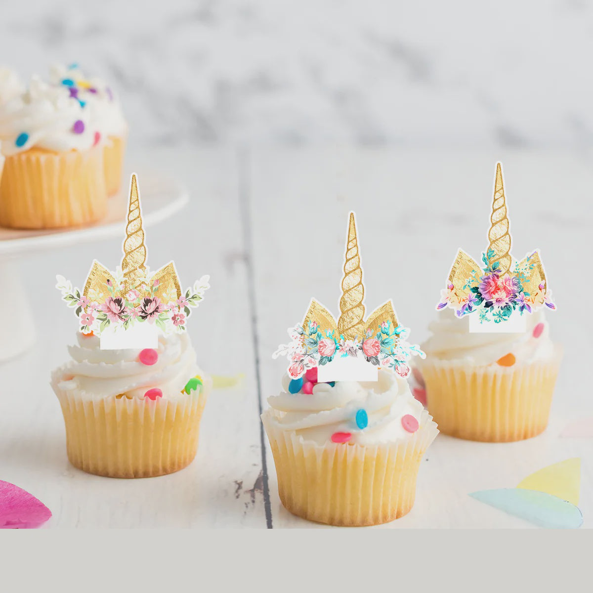 Unicorn Horns Pre-cut Edible Stand-Up Wafer Card Cupcake Toppers - 12 Pack