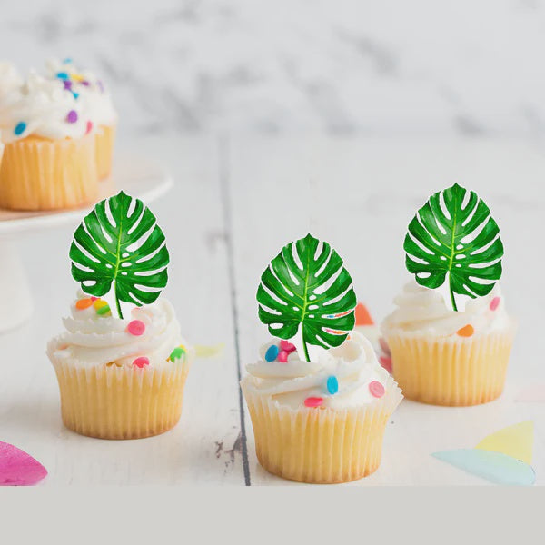 Leaves Ferns Pre-cut Edible Stand-Up Wafer Card Cupcake Toppers -12 Cupcake