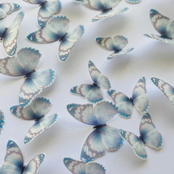 Blue & Mauve Pre-cut Edible Wafer Butterflies