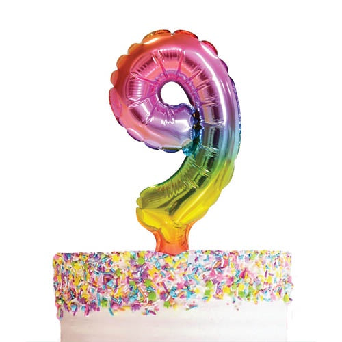 Mini Balloon Topper - Rainbow Number 9