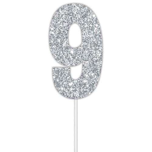 Glitter Silver - #9 Cake Topper