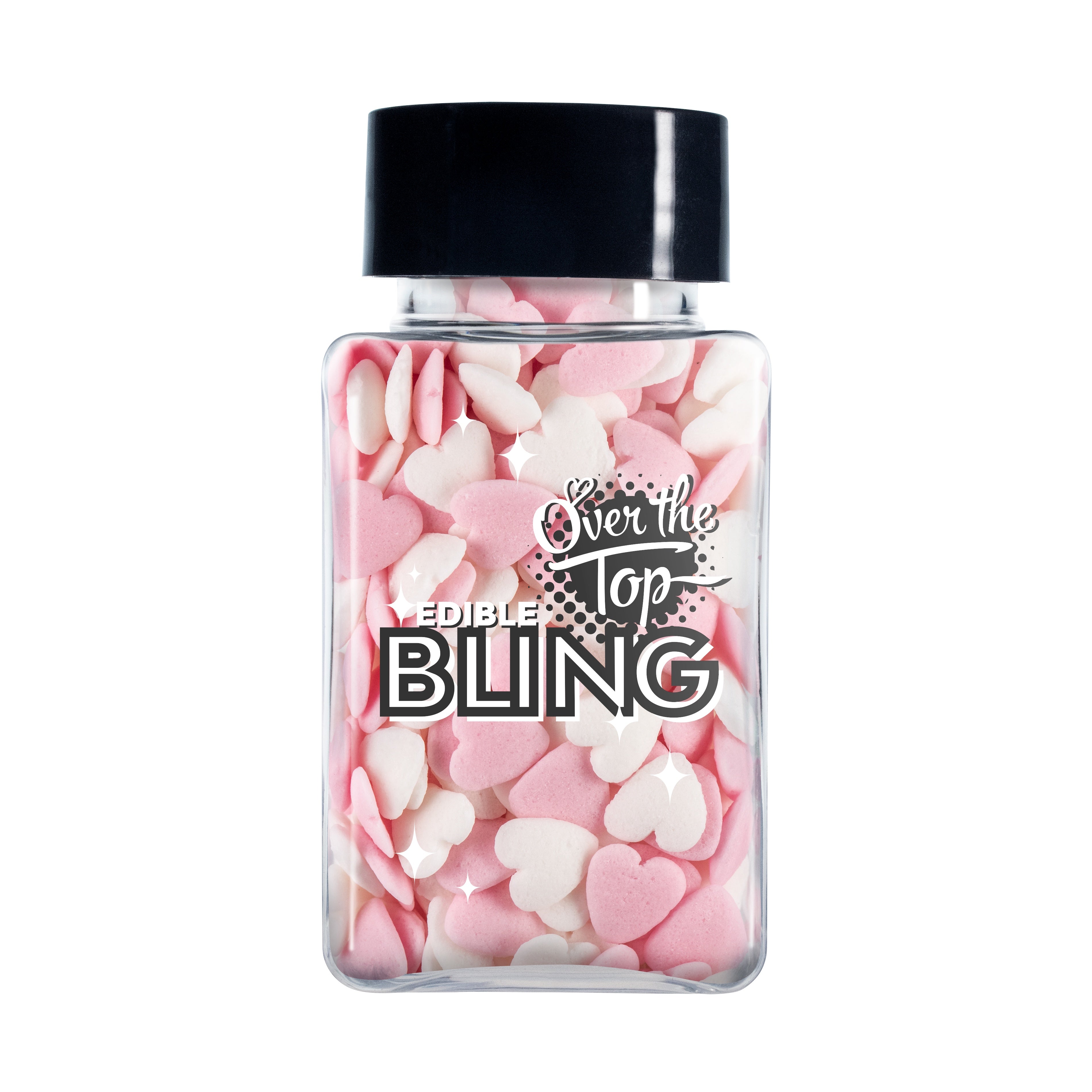 Over The Top Edible Bling Sprinkles - Love Hearts White & Pink 55g