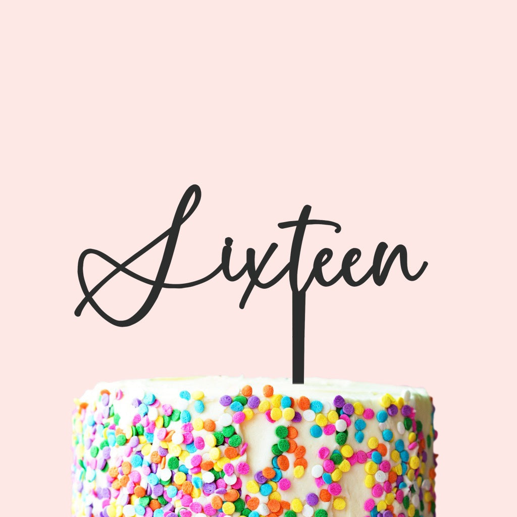 Etched Sixteen Cake Topper - Palmer Font