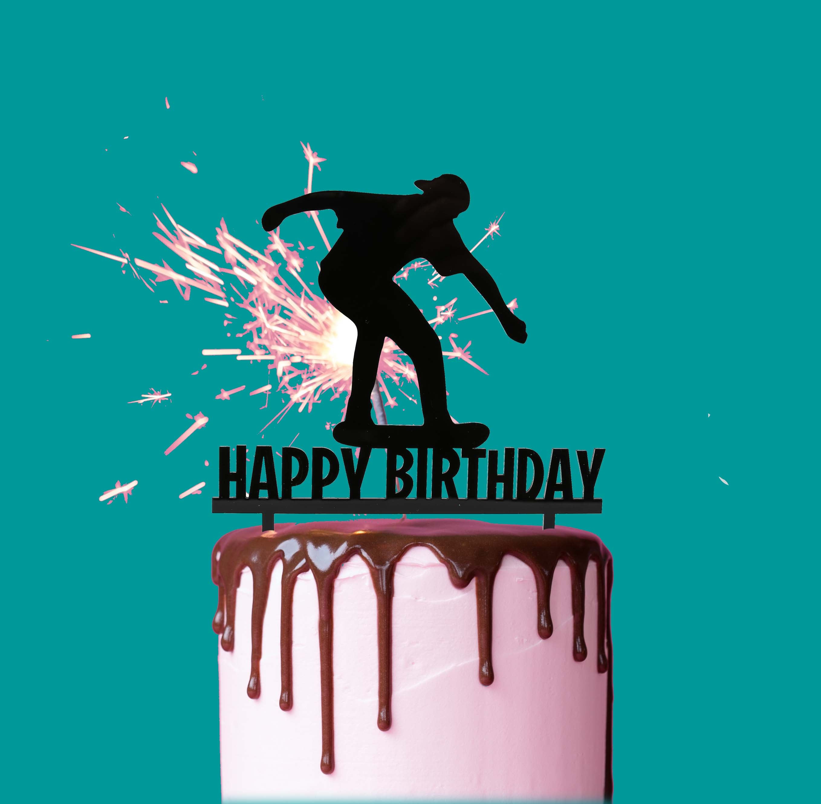 Skater Happy Birthday Cake Topper - Black