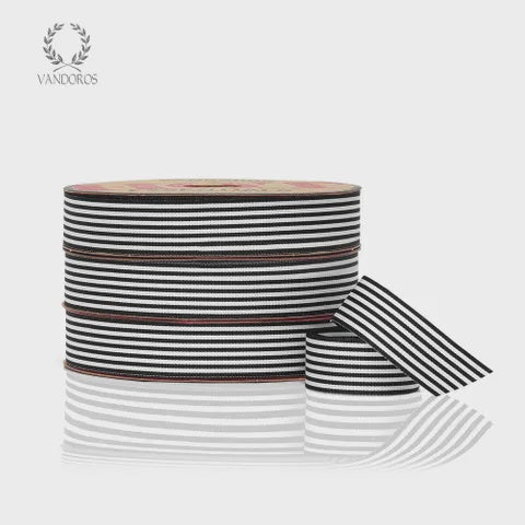 Ribbon - Black/White Stripe 25mm x 50M = 1 metre