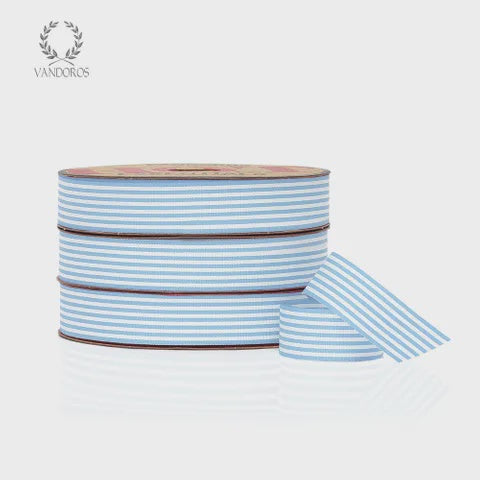 Ribbon - Blue/White Stripe 25mm x 50M - 1 metre