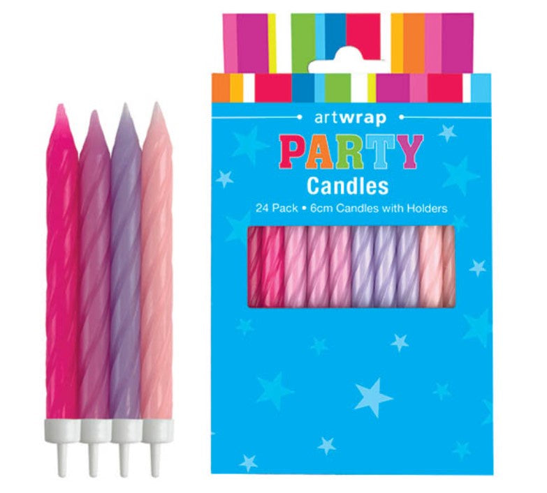 Candle 24pk 6cm Spiral Pinks