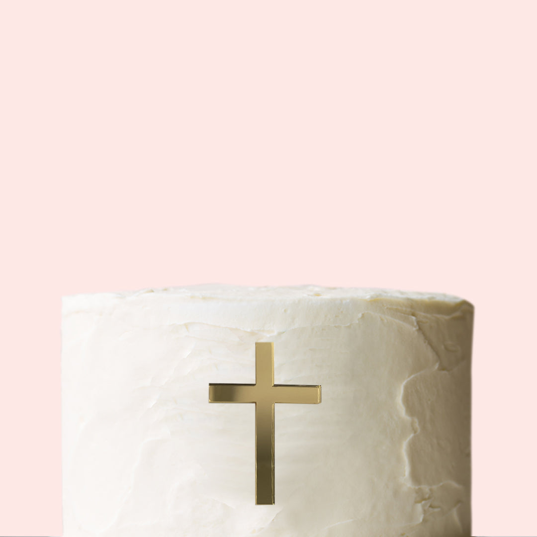 Etched Cake Topper - Mini Solid Cross (No Pick)