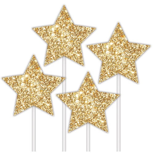 Glitter Gold Stars Topper - 4 Pack