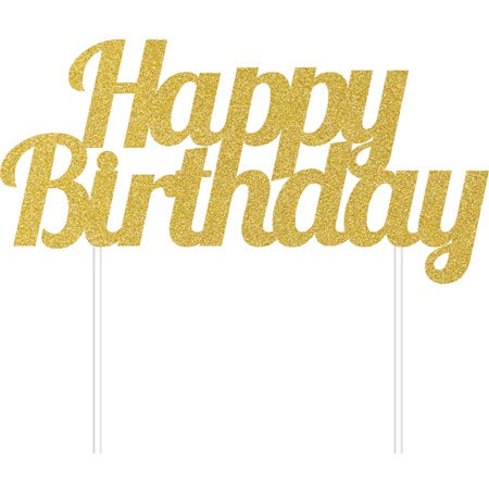 Happy Birthday Cake Topper - Glitter Gold