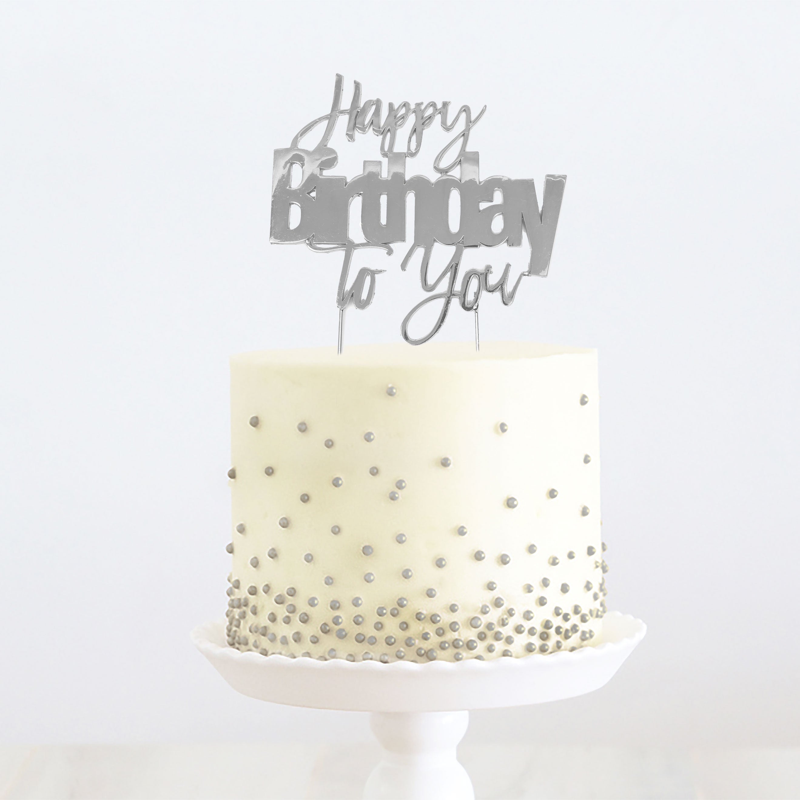 Happy Birthday to You Cake Topper - Silver Plated