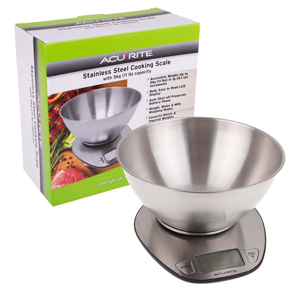 ACURITE Stainless Steel Cooking Scale w/ Bowl 5kg