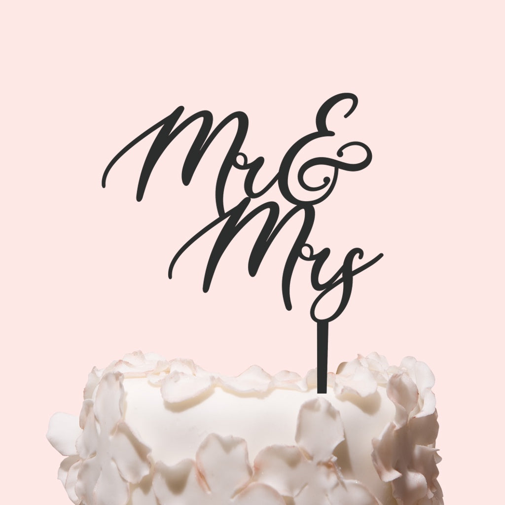 Etched Cake Topper - MR & MRS - Violet Font