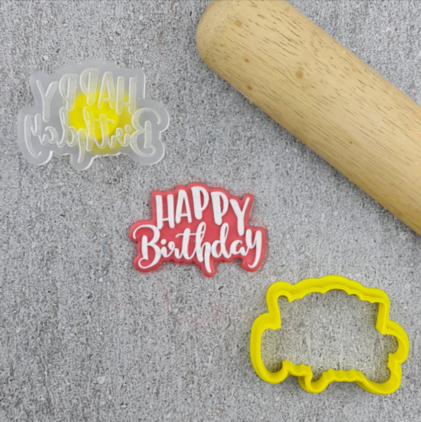 Custom Cookie Cutter Mini Happy Birthday Cutter and Debosser Set