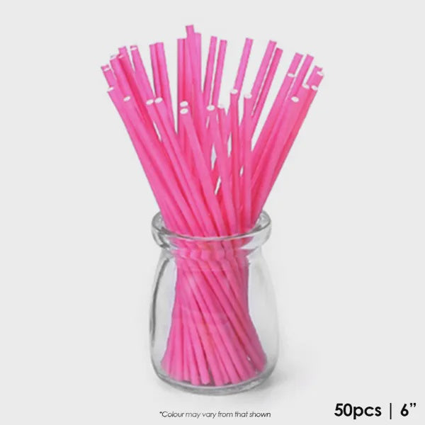 Lollipop Sticks Bright Pink - Pack of 50