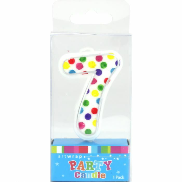 Rainbow Polka Dot Number 7 Candle