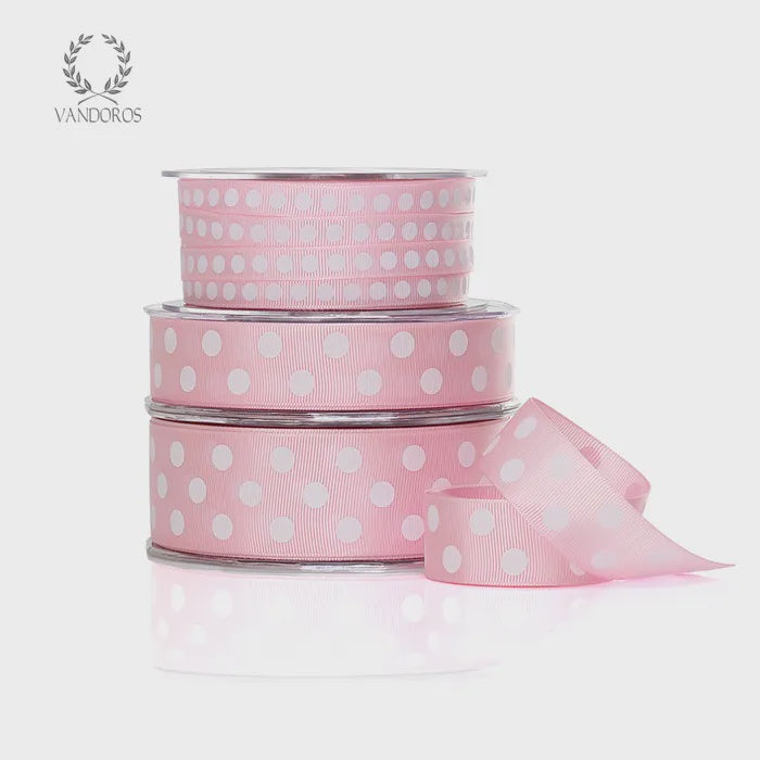 Ribbons - Grosgrain Polka Dot - Light Pink 25mm x 1 metre