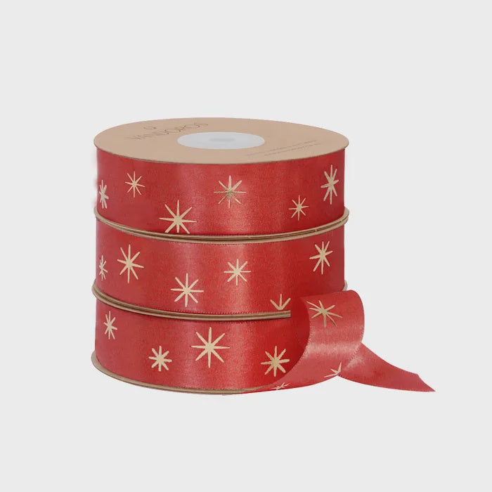 Ribbon - North Star Satin Red/Gold 25mm x 25M