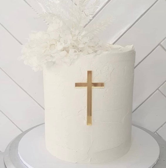 Etched Cake Topper - Skinny Solid Cross (No Pick) Gold Mirror