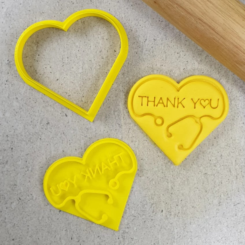 Custom Cookie Cutter Stethoscope Thank You (Heart) Embosser with Cutter 76mm